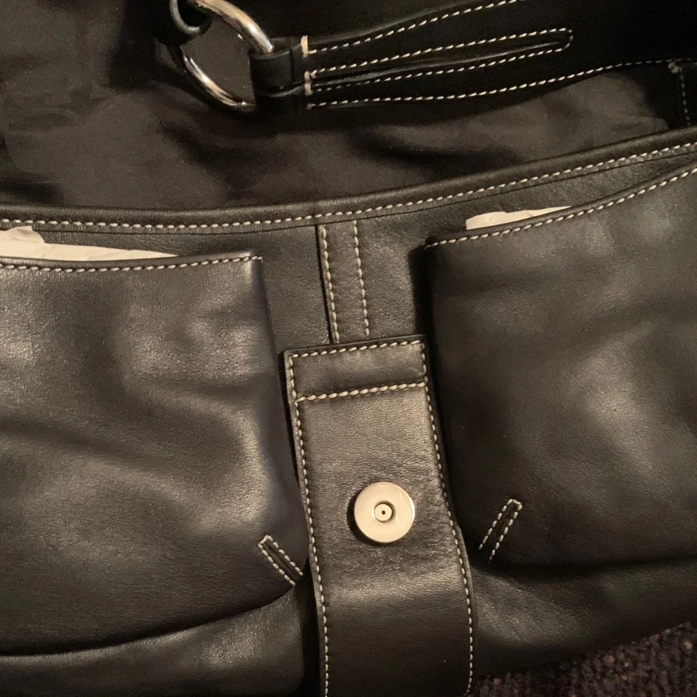 Coach Black Leather Shoulder Bag with Silver Accents - Picture 8 of 9